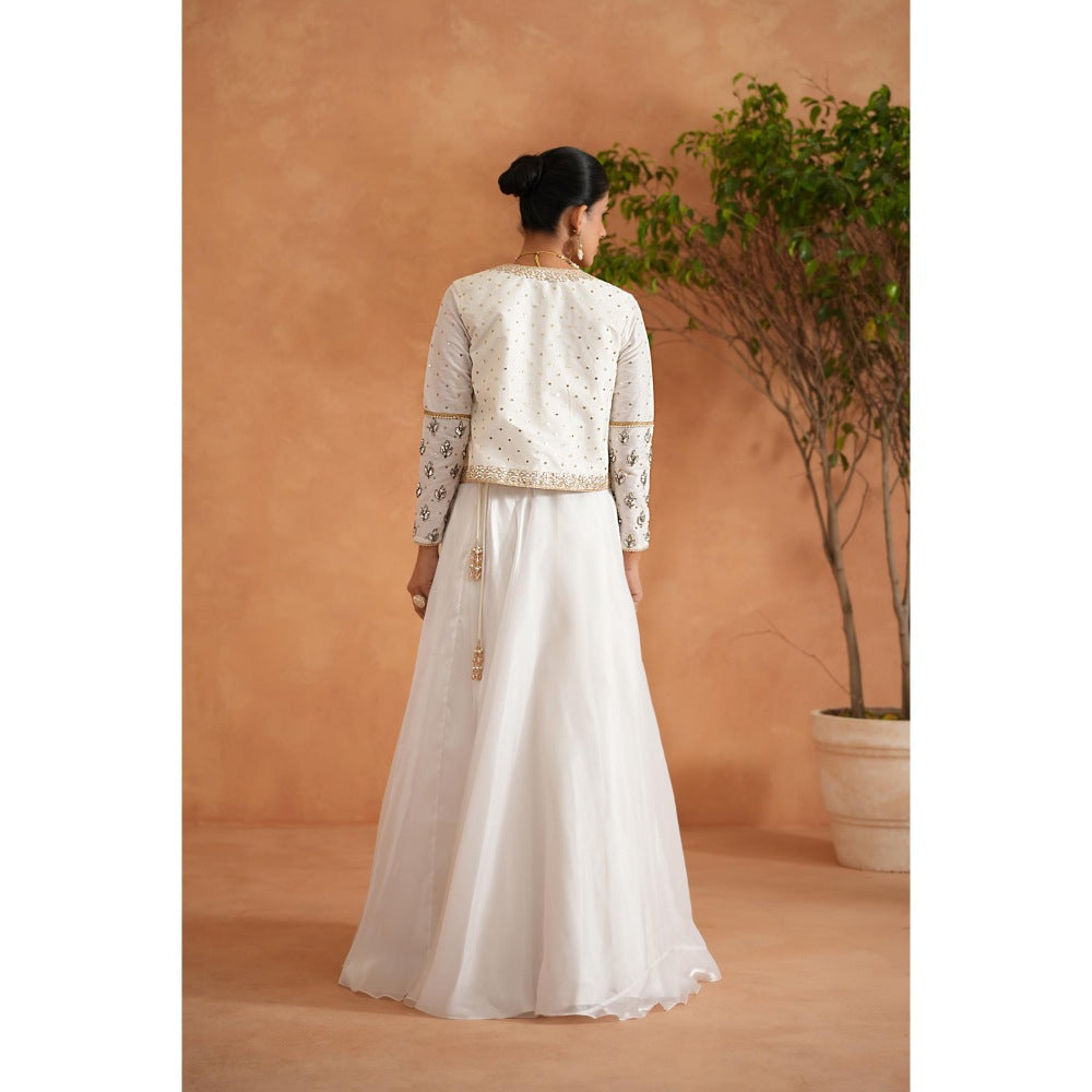 Deepika Chadha Ivory Embroidered Bustier with Lehenga and Short Jacket (Set of 3)