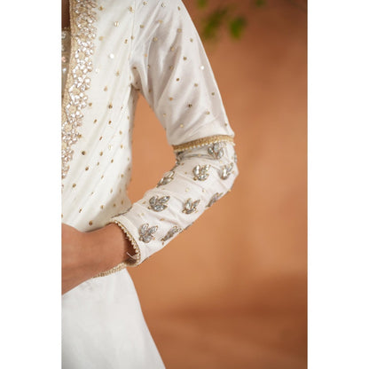 Deepika Chadha Ivory Embroidered Bustier with Lehenga and Short Jacket (Set of 3)