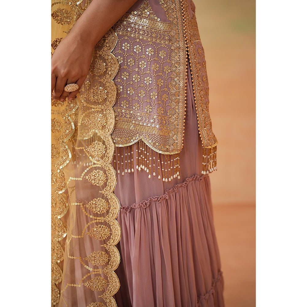 Deepika Chadha Purple Kurti with Sharara and Dupatta (Set of 3)
