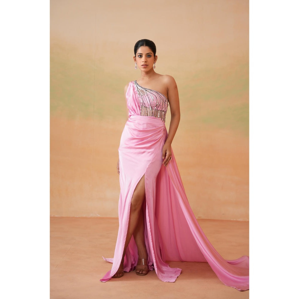 Deepika Chadha Pink Embroidered Gown
