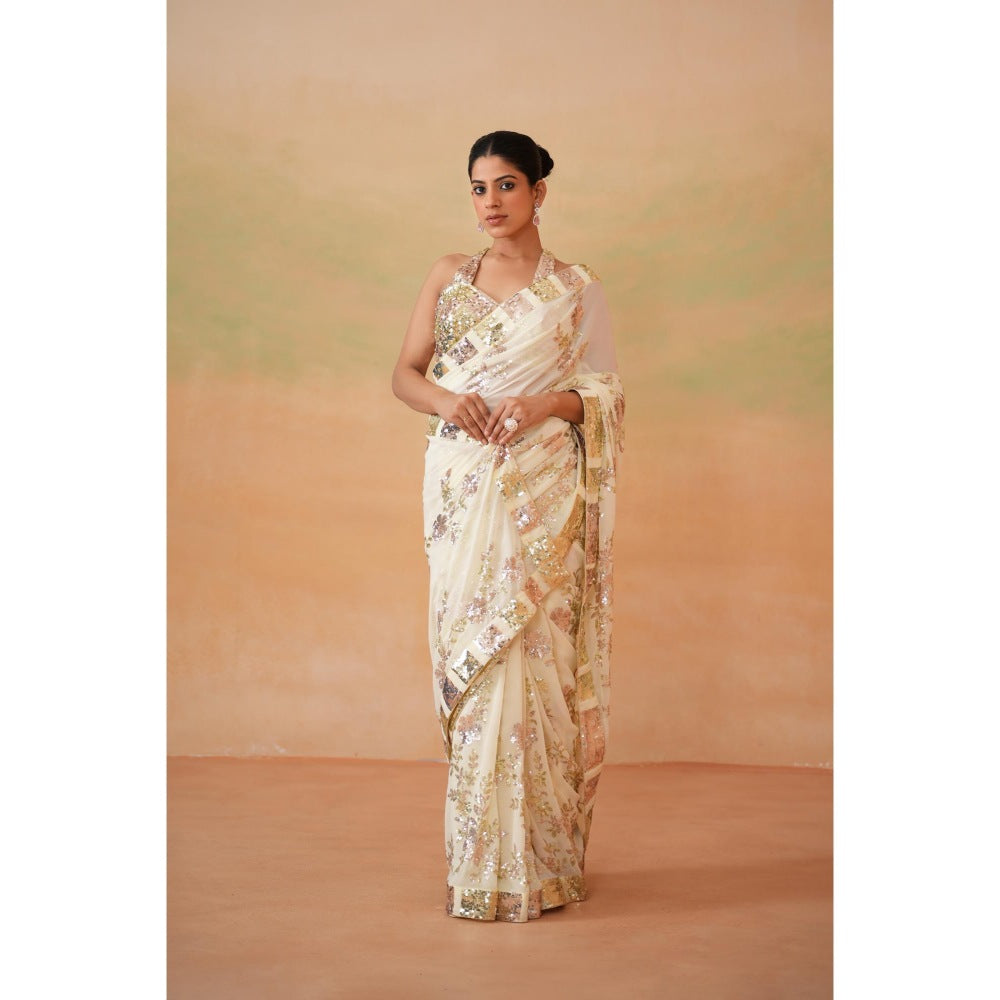 Deepika Chadha Lime Yellow Pre-Draped Saree with Stitched Blouse and Petticoat