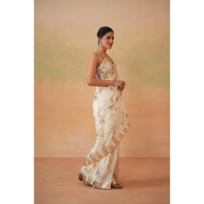 Deepika Chadha Lime Yellow Pre-Draped Saree with Stitched Blouse and Petticoat