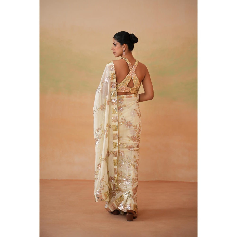 Deepika Chadha Lime Yellow Pre-Draped Saree with Stitched Blouse and Petticoat
