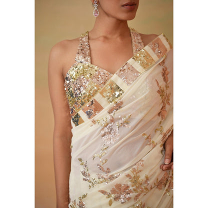 Deepika Chadha Lime Yellow Pre-Draped Saree with Stitched Blouse and Petticoat
