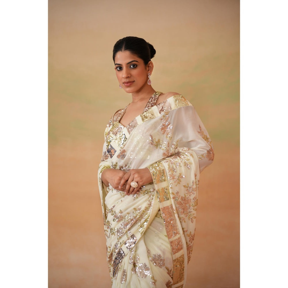 Deepika Chadha Lime Yellow Pre-Draped Saree with Stitched Blouse and Petticoat