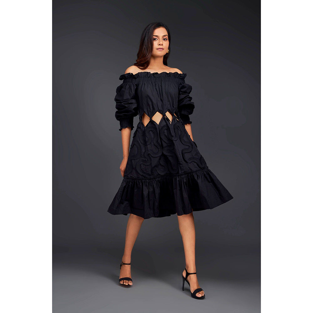 Deepika Arora Black Off Shoulder Dress (Set of 2)