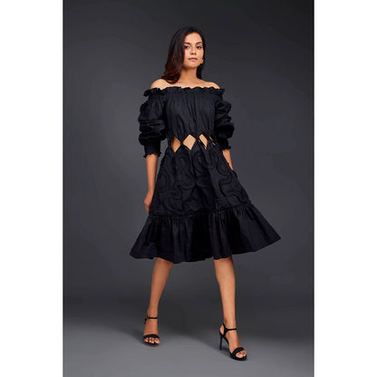 Deepika Arora Black Off Shoulder Dress (Set of 2)