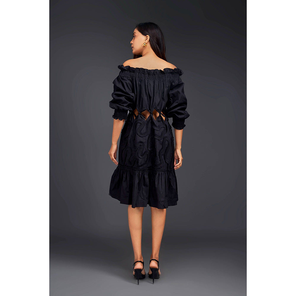 Deepika Arora Black Off Shoulder Dress (Set of 2)
