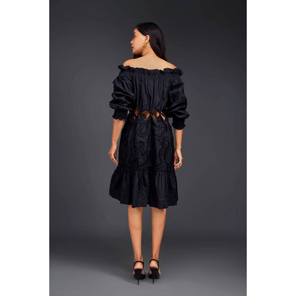 Deepika Arora Black Off Shoulder Dress (Set of 2)