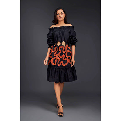 Deepika Arora Black Off Shoulder Dress (Set of 2)