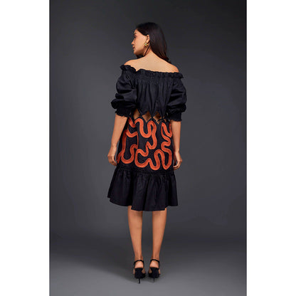 Deepika Arora Black Off Shoulder Dress (Set of 2)