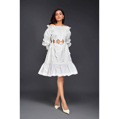 Deepika Arora White Off Shoulder Dress (Set of 2)