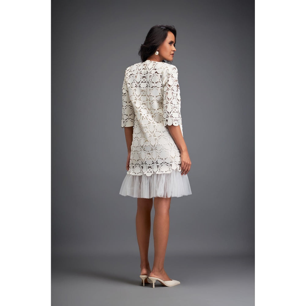 Deepika Arora White Self Design Velvet Knee Length Dress