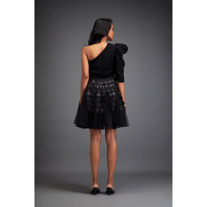 Deepika Arora Black One Shoulder Mini Dress