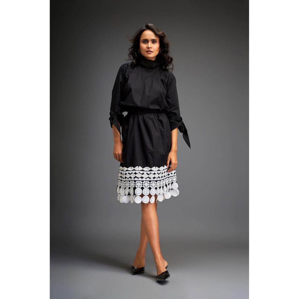 Deepika Arora Black Knee Length Dress with Belt (Set of 2)