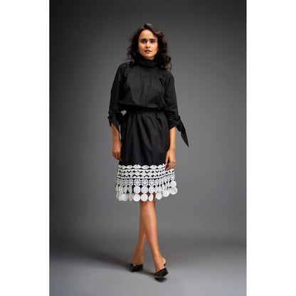 Deepika Arora Black Knee Length Dress with Belt (Set of 2)