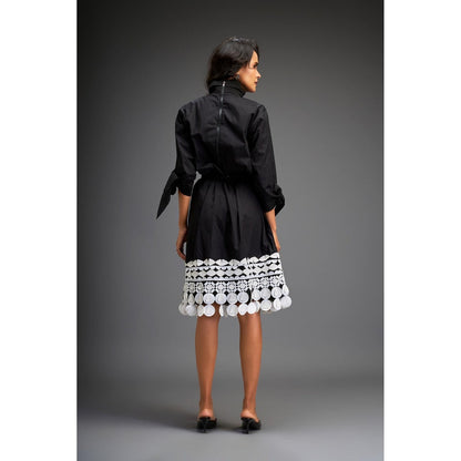 Deepika Arora Black Knee Length Dress with Belt (Set of 2)