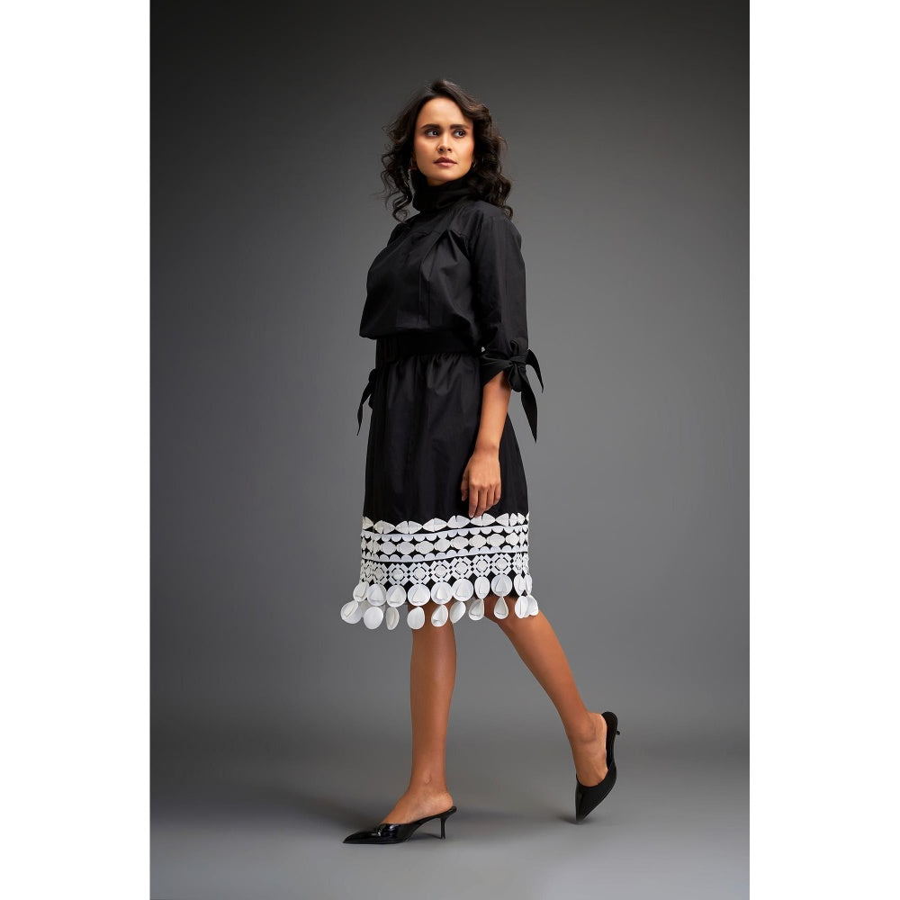 Deepika Arora Black Knee Length Dress with Belt (Set of 2)