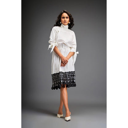 Deepika Arora White Knee Length Dress with Belt (Set of 2)