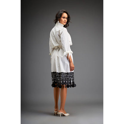 Deepika Arora White Knee Length Dress with Belt (Set of 2)