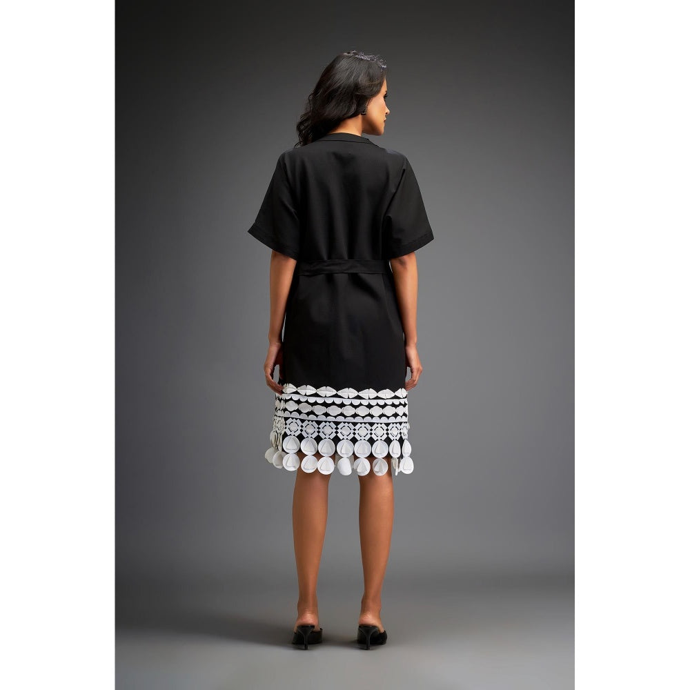 Deepika Arora Black Knee Length Dress with Belt (Set of 2)