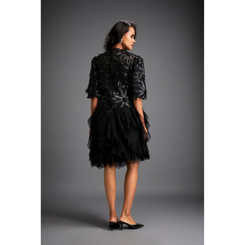 Deepika Arora Black Embroidered Knee Length Dress