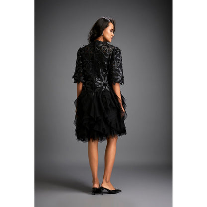 Deepika Arora Black Embroidered Knee Length Dress