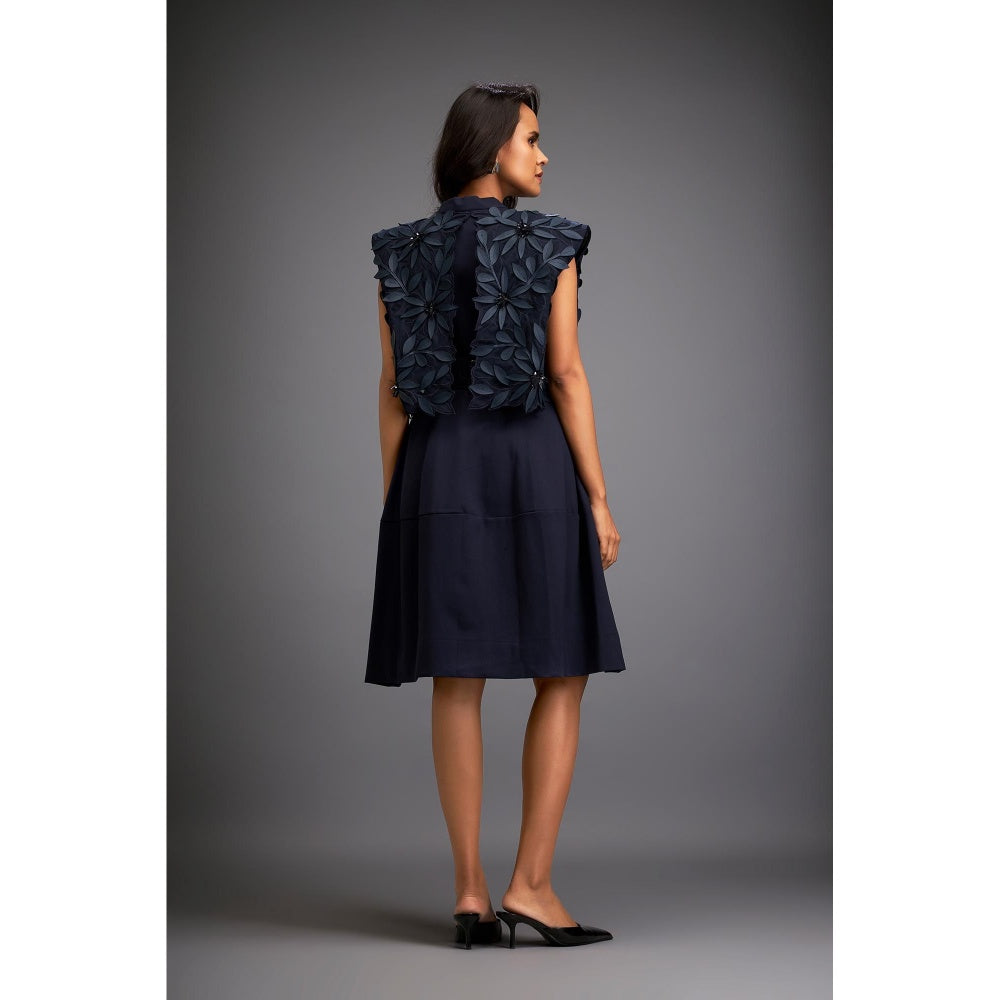 Deepika Arora Navy Blue Embroidered Knee Length Dress