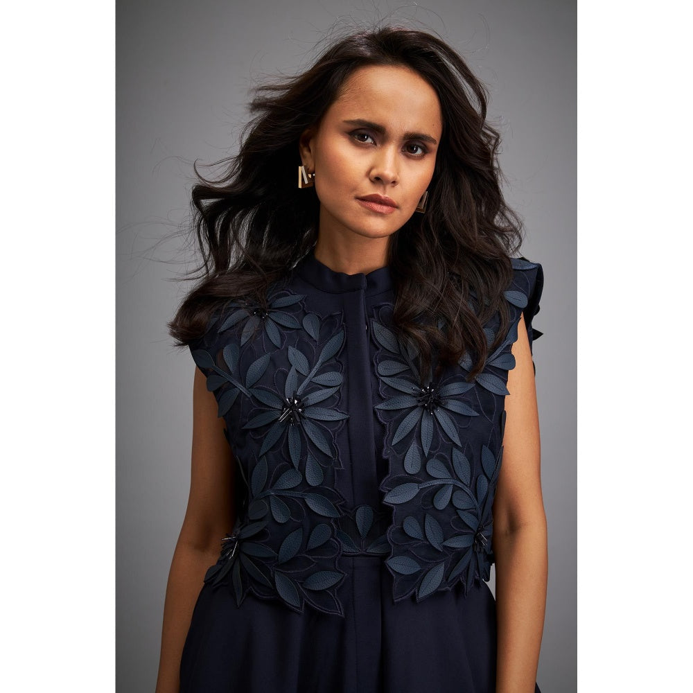 Deepika Arora Navy Blue Embroidered Knee Length Dress