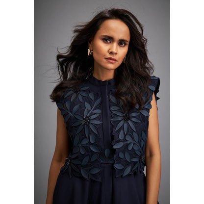 Deepika Arora Navy Blue Embroidered Knee Length Dress