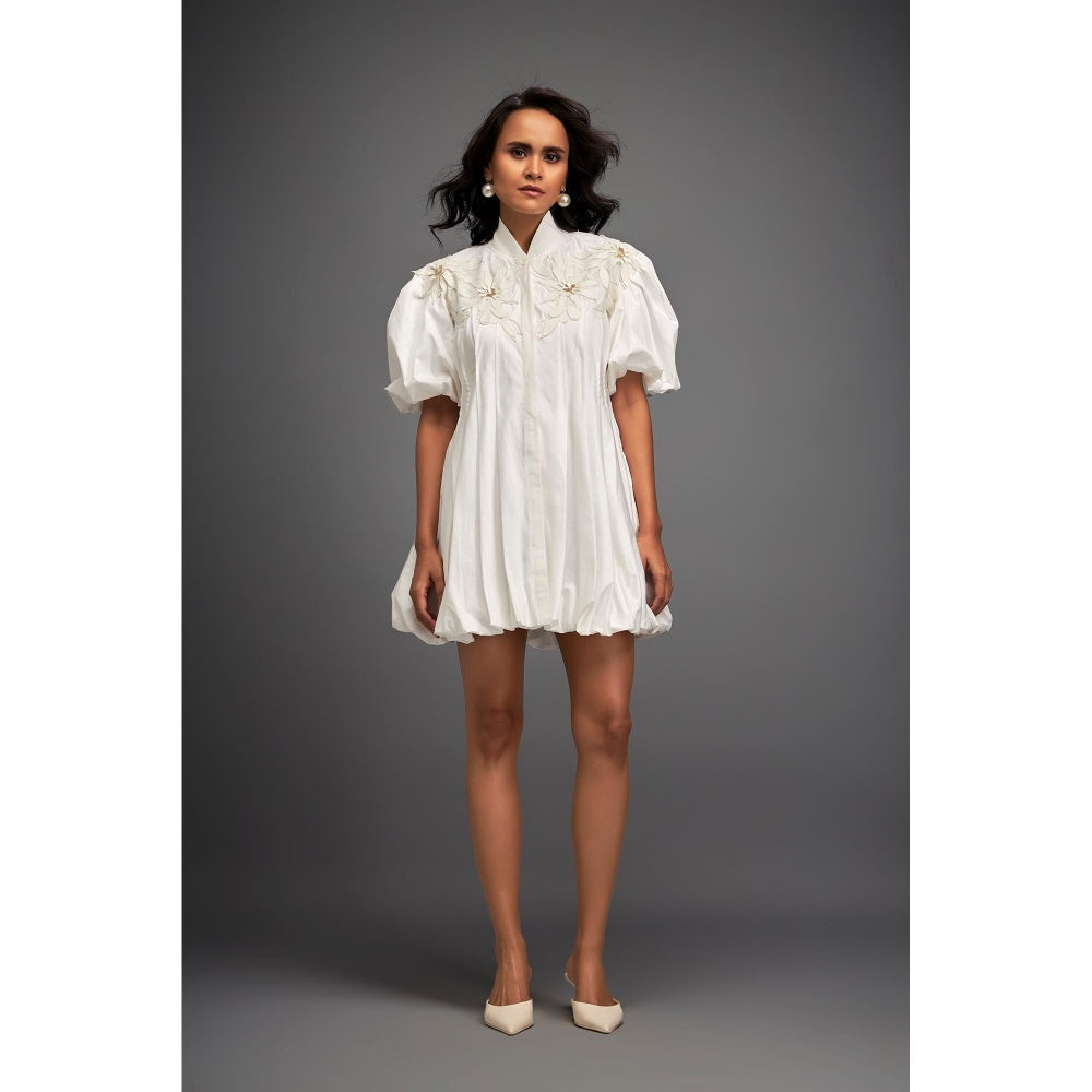 Deepika Arora White Puff Sleeves Mini Dress