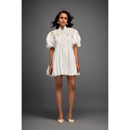 Deepika Arora White Puff Sleeves Mini Dress