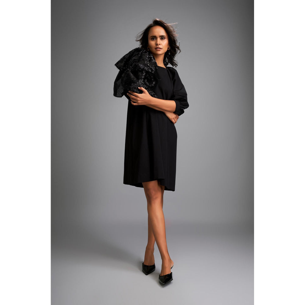 Deepika Arora Black Embellished Knee Length Dress