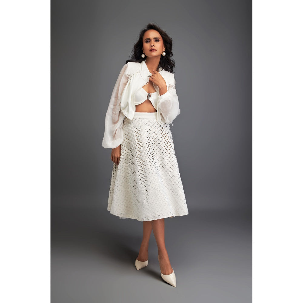 Deepika Arora Womens Self Design White Skirt