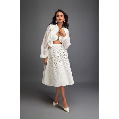 Deepika Arora Womens Self Design White Skirt