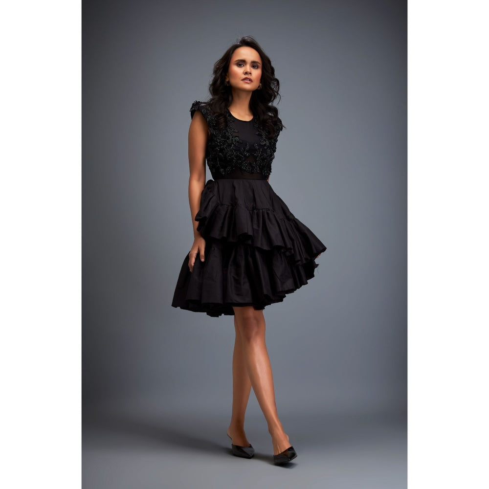 Deepika Arora Womens Black Top With Skirt (Set of 2)