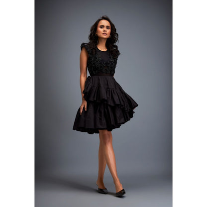 Deepika Arora Womens Black Top With Skirt (Set of 2)