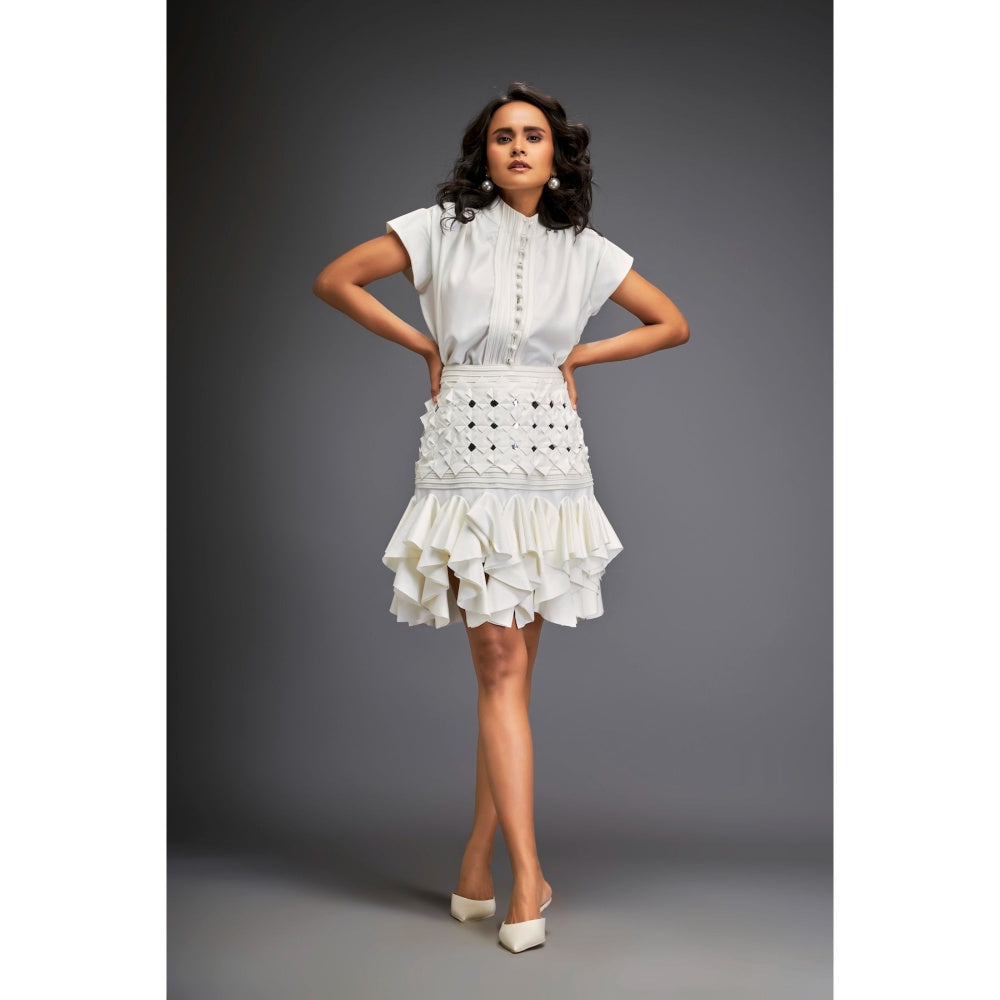 Deepika Arora Womens White Top With Skirt (Set of 2)