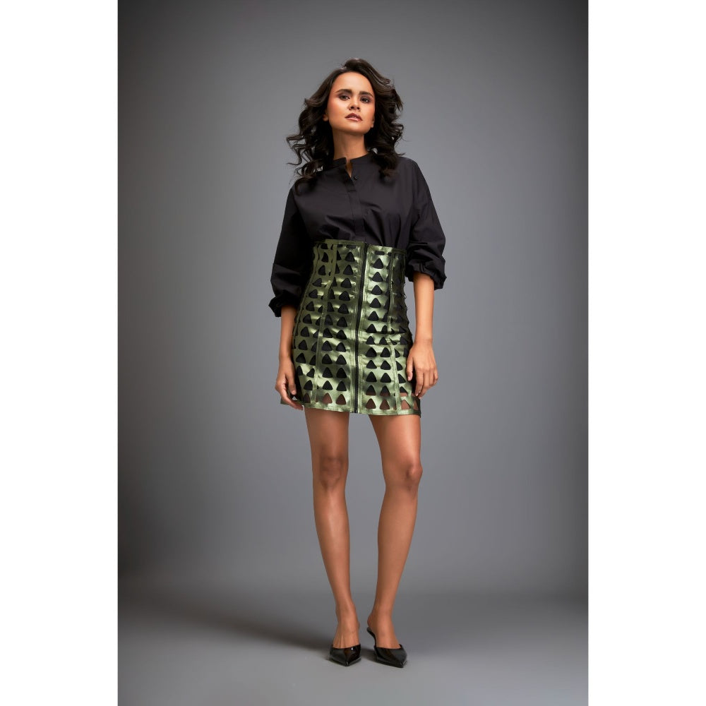 Deepika Arora Womens Green Shirt With Skirt (Set of 2)