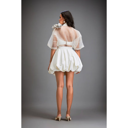 Deepika Arora Womens White Shirt With Skirt And Bustier (Set of 3)