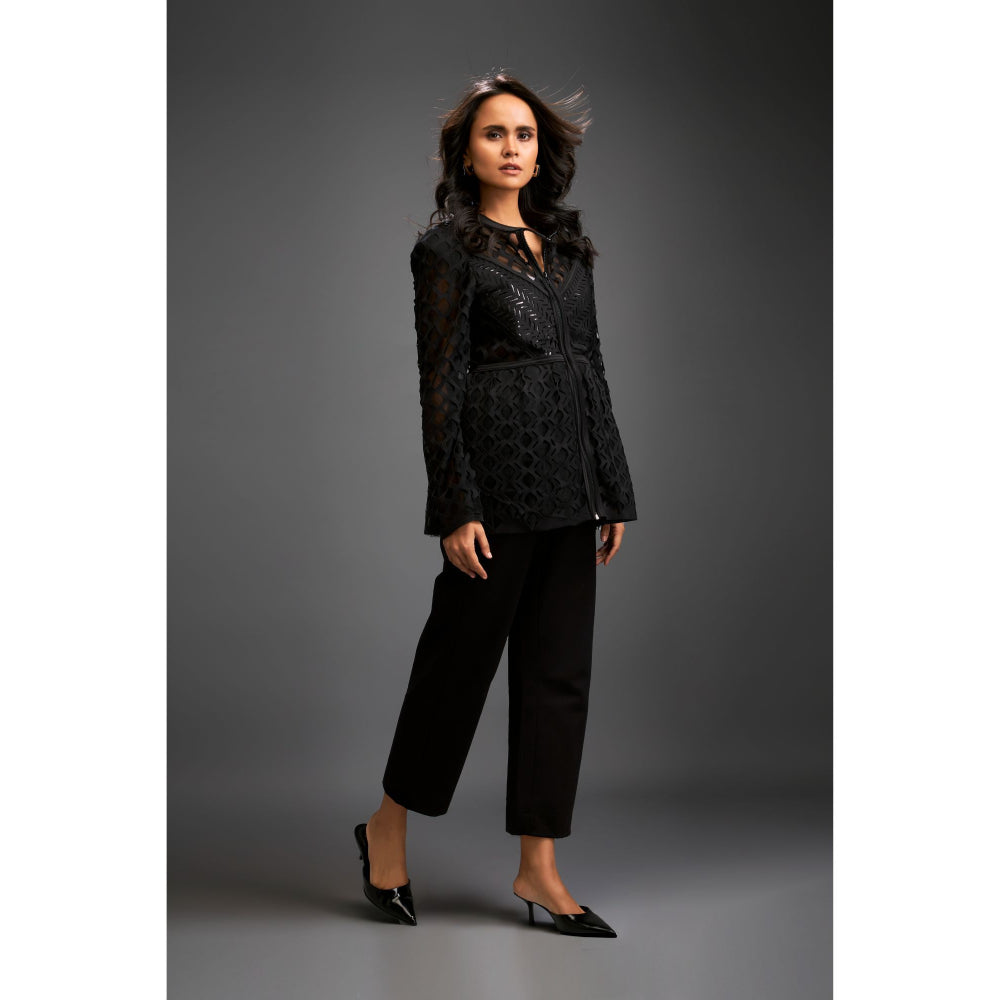 Deepika Arora Womens Black Jacket With Pant (Set of 2)
