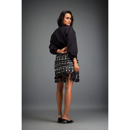 Deepika Arora Womens Black Shirt With Skirt And Belt (Set of 2)