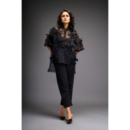 Deepika Arora Womens Black Shirt With Pant And Bustier (Set of 3)