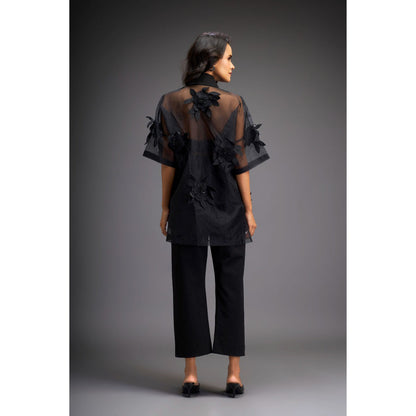 Deepika Arora Womens Black Shirt With Pant And Bustier (Set of 3)