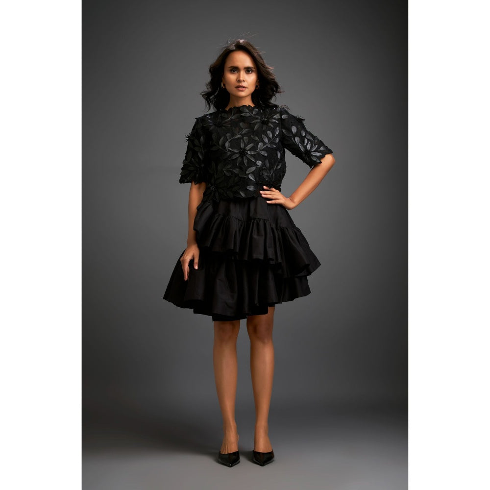 Deepika Arora Womens Black Top With Skirt And Inner (Set of 3)