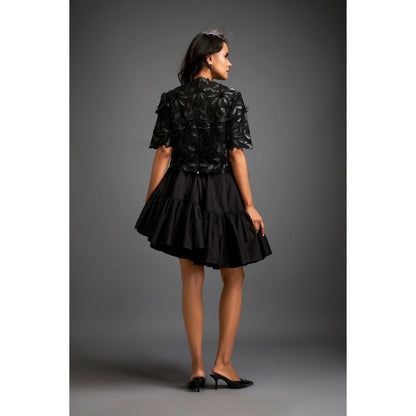 Deepika Arora Womens Black Top With Skirt And Inner (Set of 3)