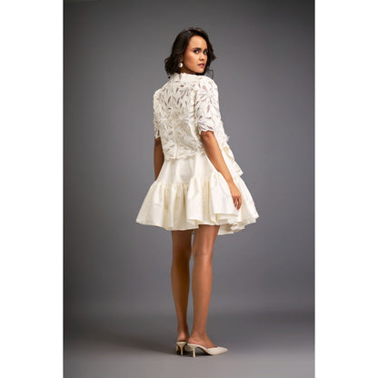 Deepika Arora Womens White Top With Skirt And Inner (Set of 3)