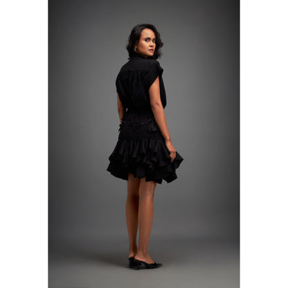 Deepika Arora Womens Black Top With Skirt (Set of 2)