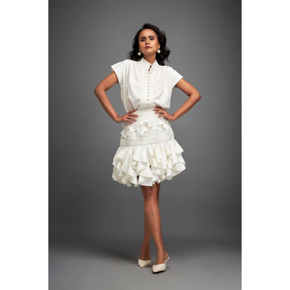 Deepika Arora Womens White Top With Skirt (Set of 2)