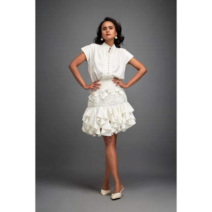 Deepika Arora Womens White Top With Skirt (Set of 2)